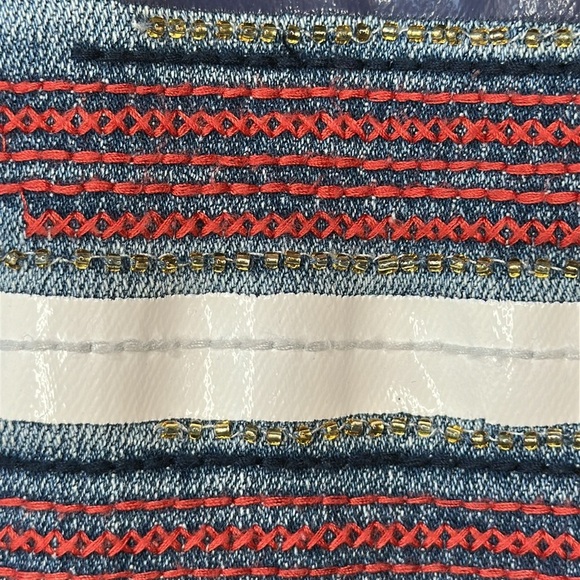 CHICO’S Classic American Flag Denim Stars and Stripes Jacket  Size 0 - US 4/6 - Picture 9 of 16